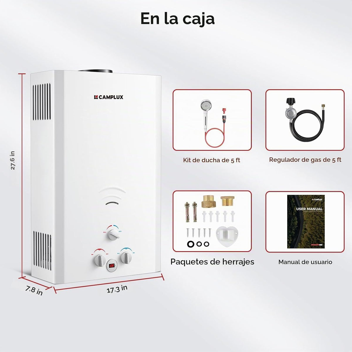CAMPLUX Calentador de agua sin tanque, 5.28 GPM calentador de agua...