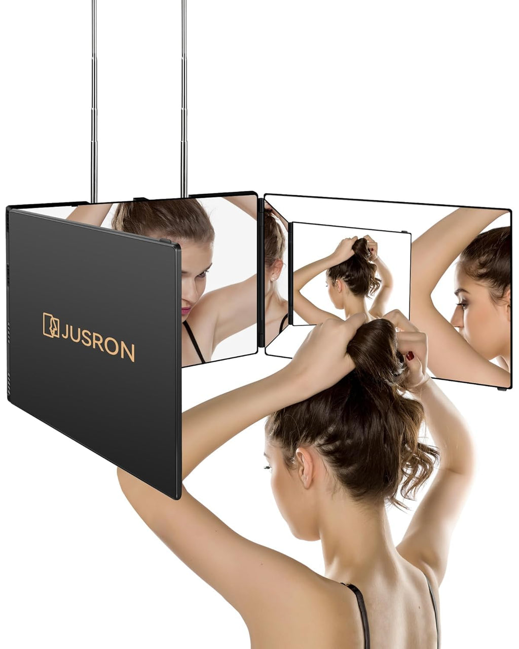 JUSRON Espejo de corte de pelo automático con ángulo de visión 360,...