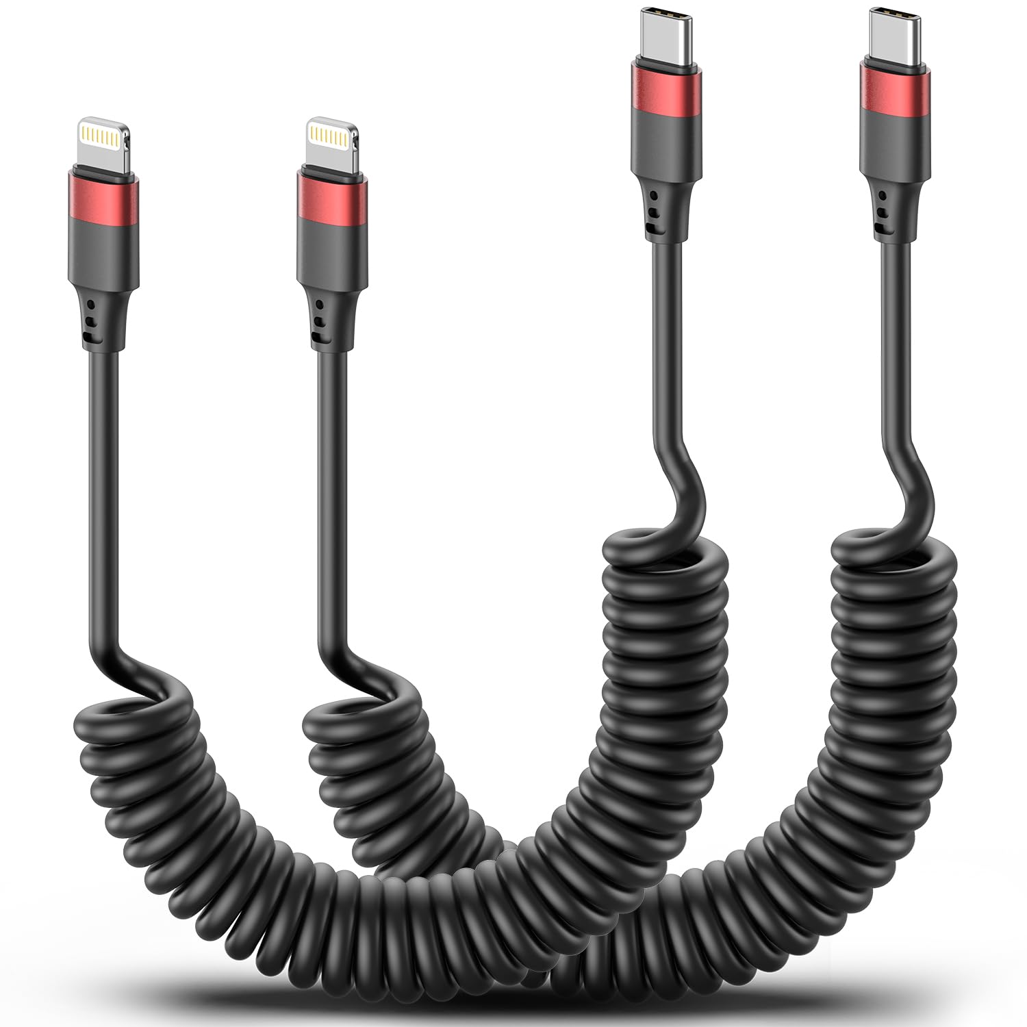 Cable Lightning a USB C en espiral, paquete de 2 cables USB tipo C...