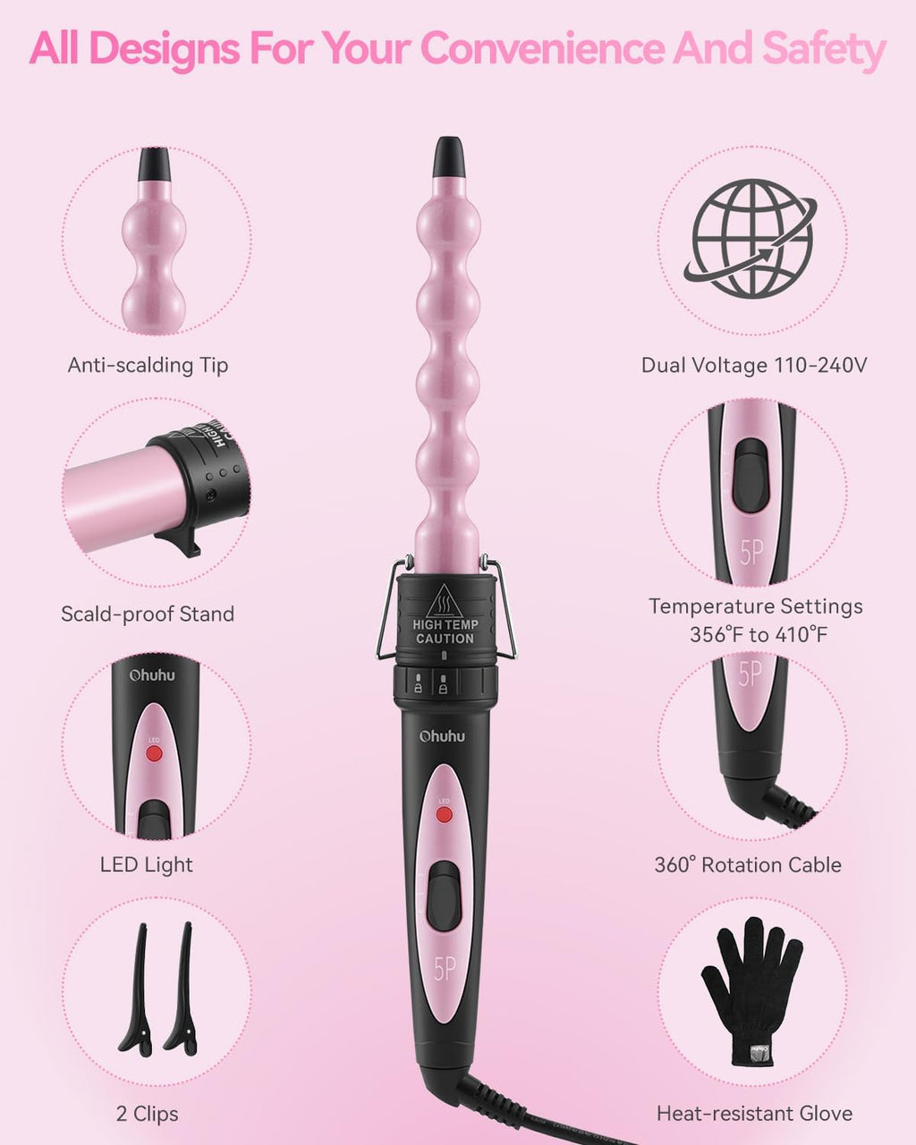 Set de rizadores 5 en 1: Vaina de rizador de cabello Ohuhu 5 piezas...