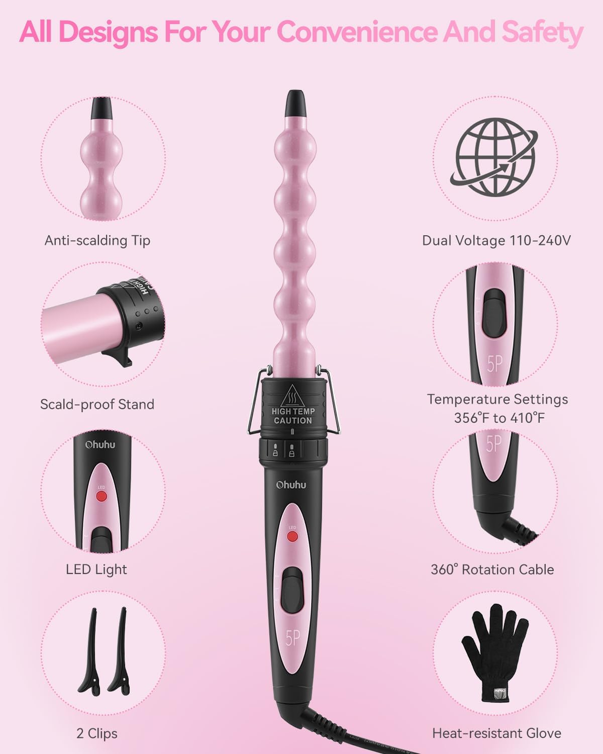 Set de rizadores 5 en 1: Vaina de rizador de cabello Ohuhu 5 piezas...