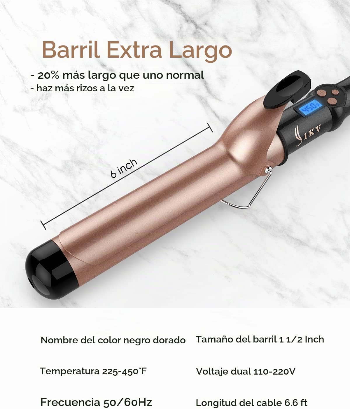 Rizador de pelo de barril extra largo de 1 1\/2 pulgadas, barril gr...