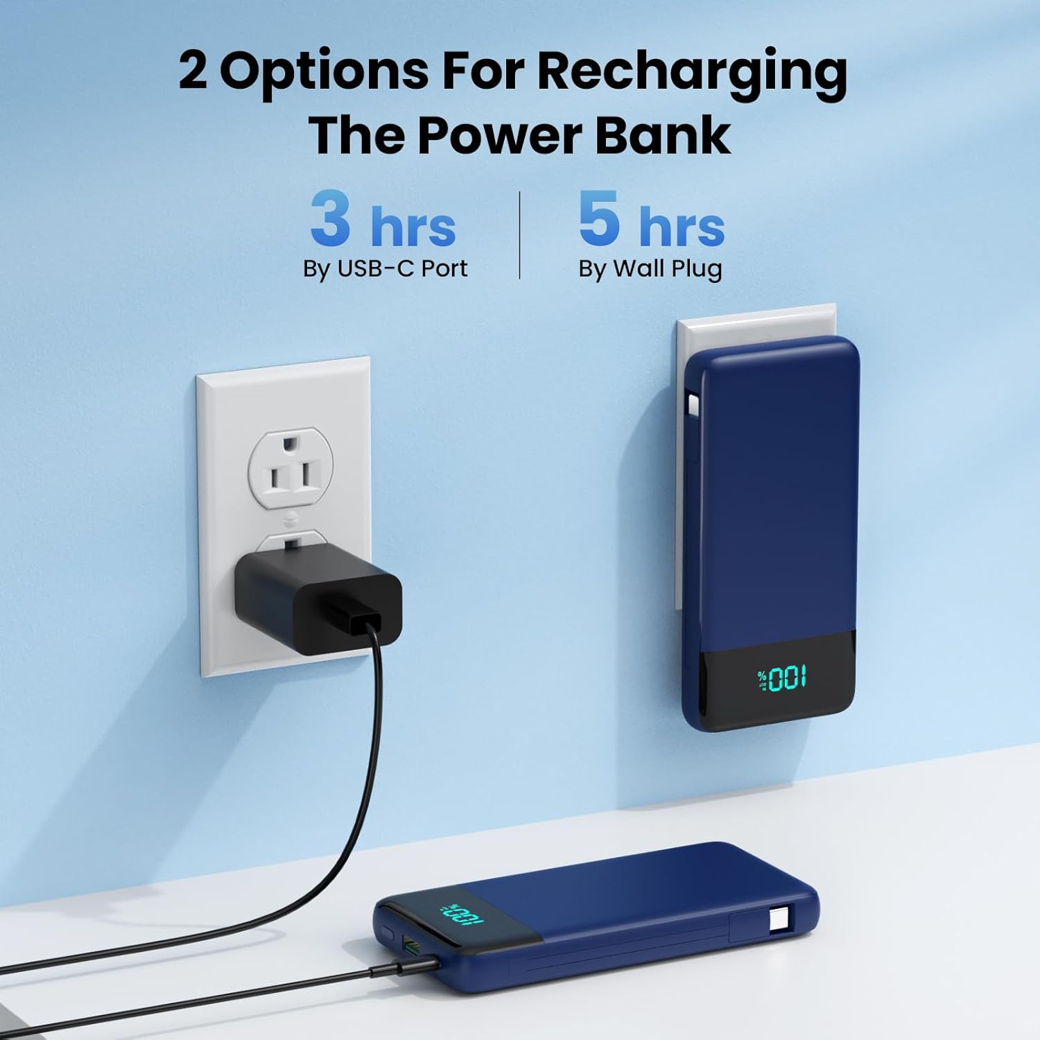 Cargador portátil para iPhone con cables integrados y enchufe de pa...