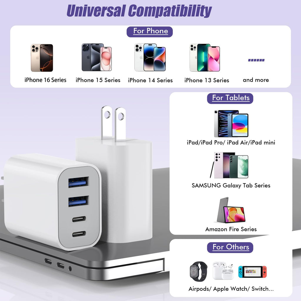Bloque de carga rápida USB, adaptador de carga de 4 puertos de 40 W...
