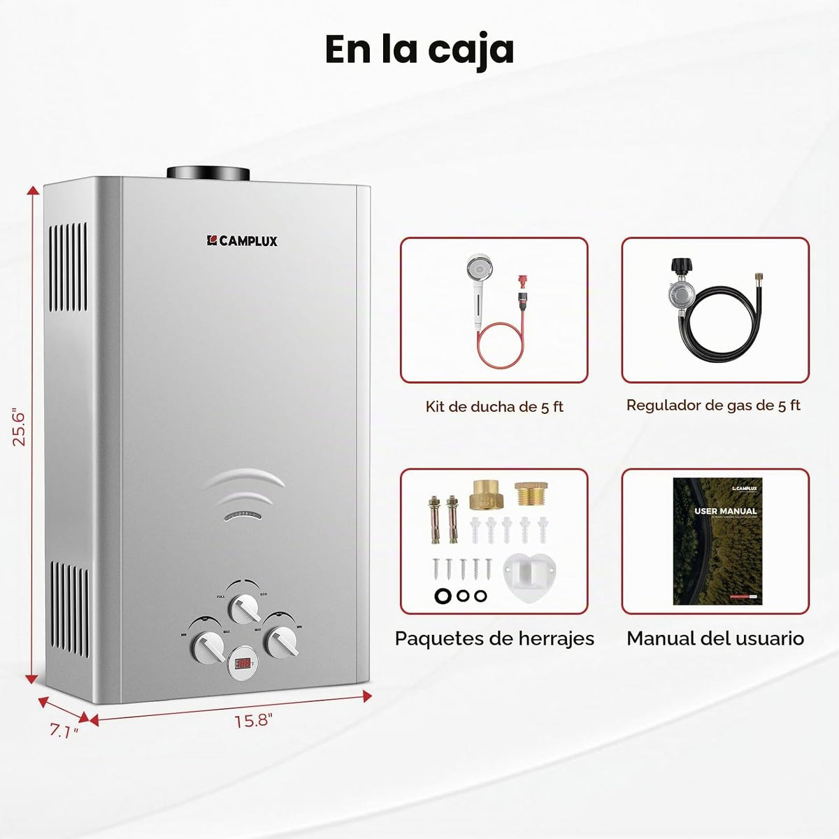 CAMPLUX Calentador de agua sin tanque, calentador de agua propano d...
