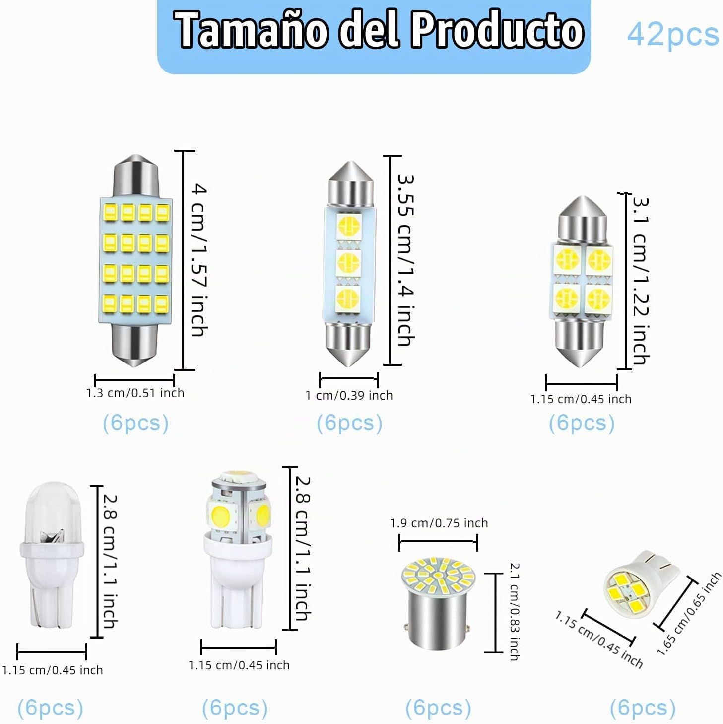 AMZAUTO Luces LED para Coche 42 PIEZAS Kit de Bombillas LED Interio...