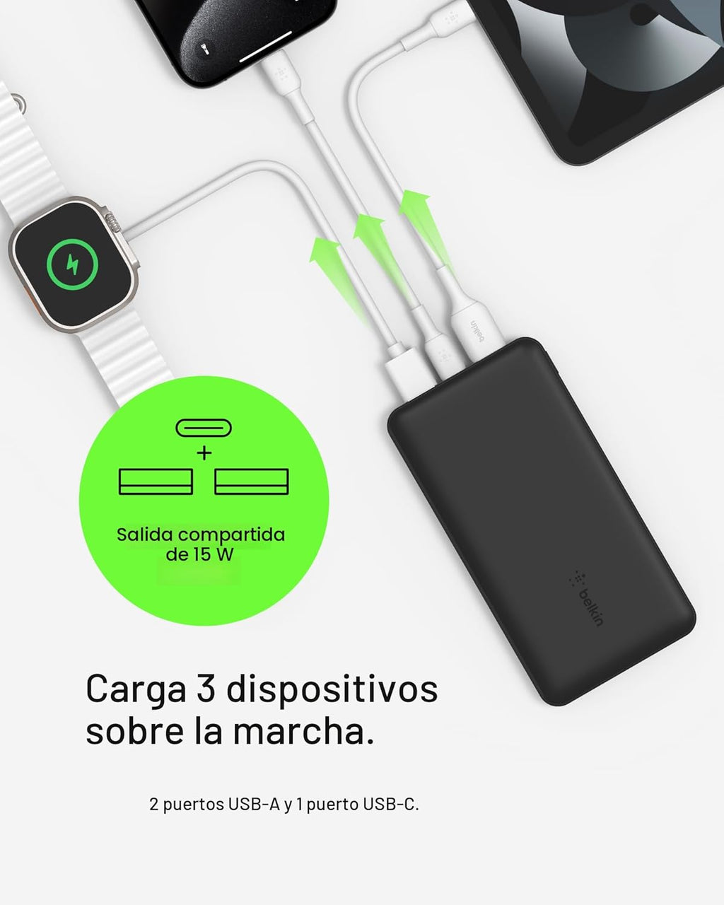Belkin Cargador Portátil, Batería Externa USB-C 20000 mAh con 2 Pue...