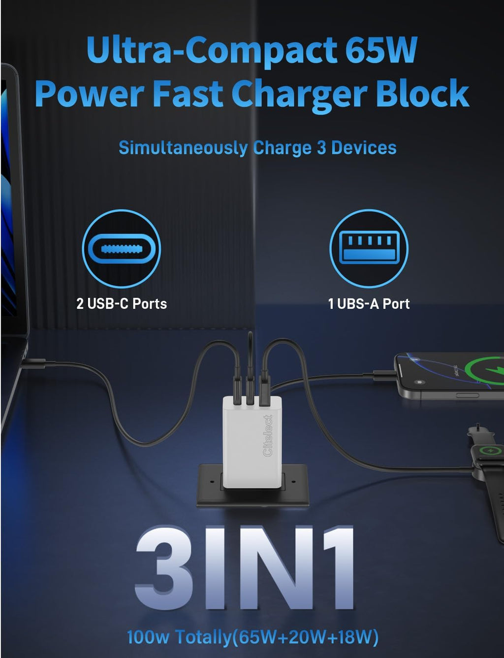 Paquete de 2 bloques de cargador USB C de 65 W, adaptador de carga...
