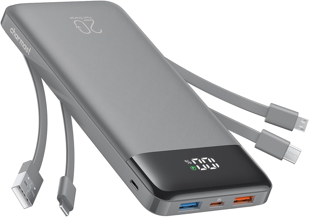 Charmast - Cargador portátil de 20000 mAh con cables incorporados,...