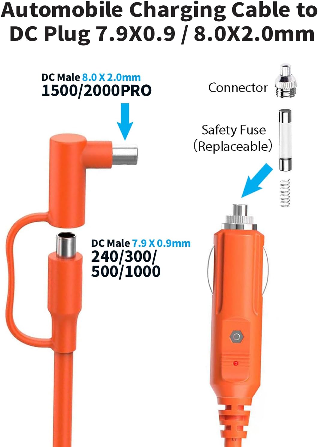 Cargador de coche de 12V\/24V 2M 14AWG compatible con Jackery\/BLUE...