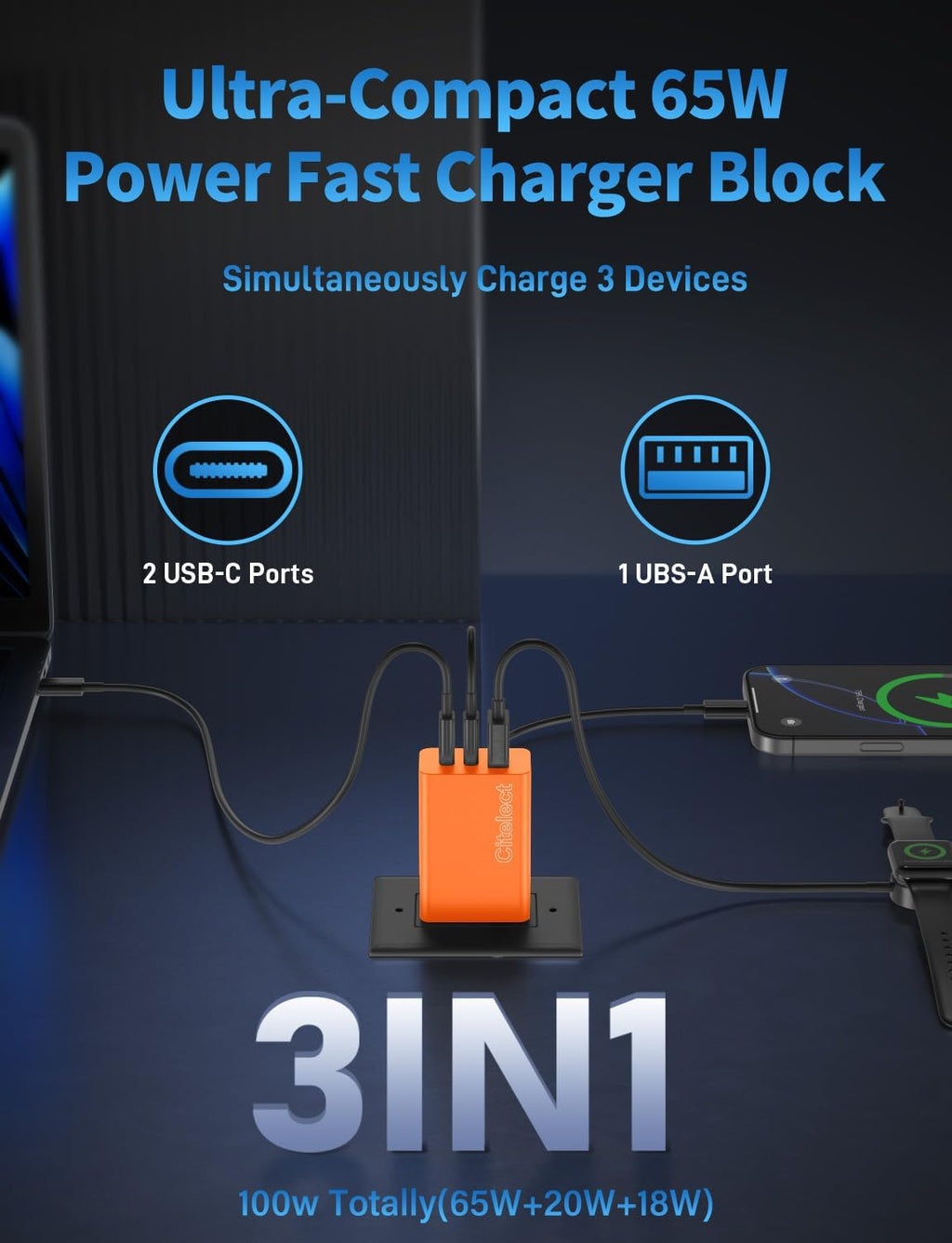 Paquete de 2 bloques de cargador USB C de 65 W, adaptador de carga...
