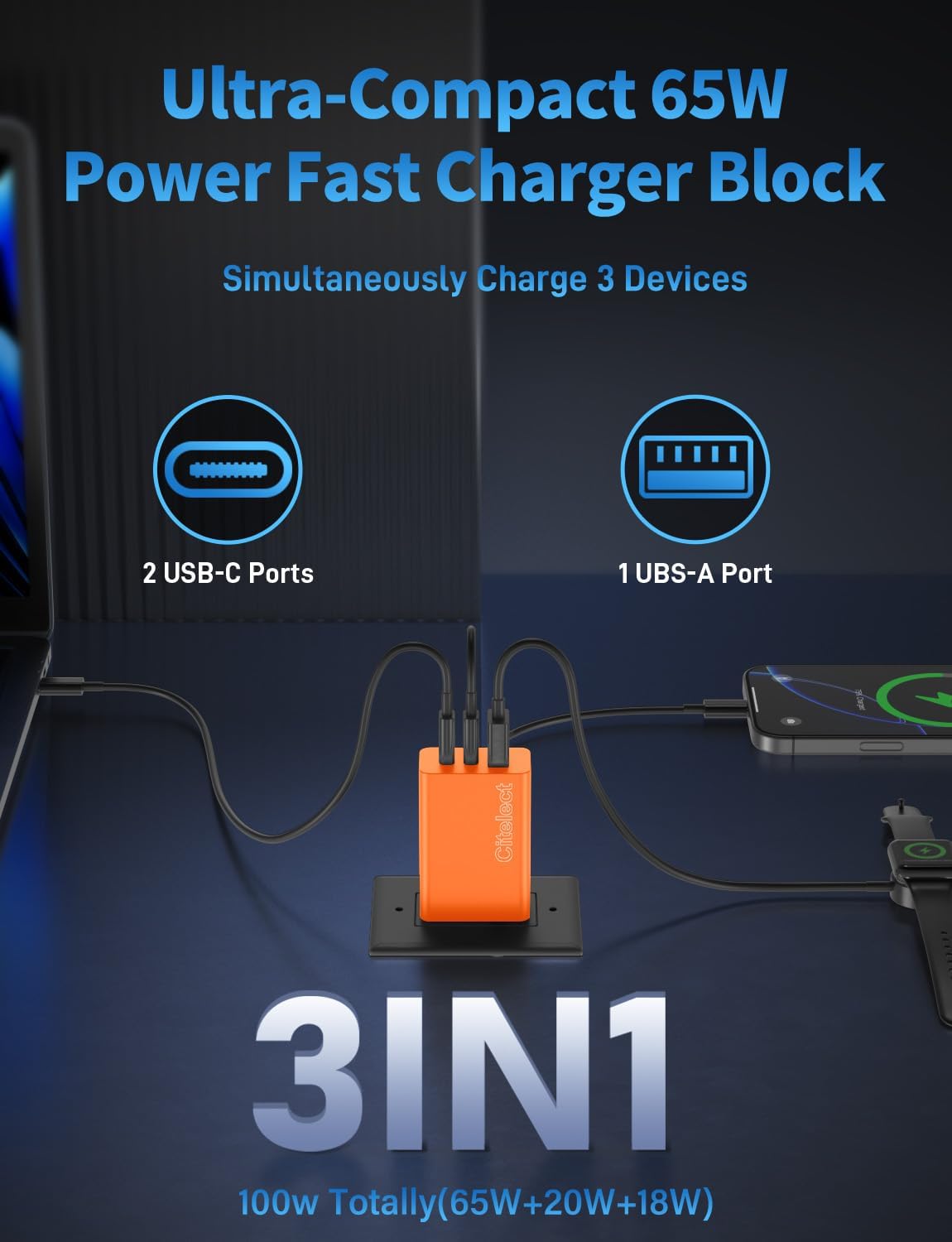 Paquete de 2 bloques de cargador USB C de 65 W, adaptador de carga...