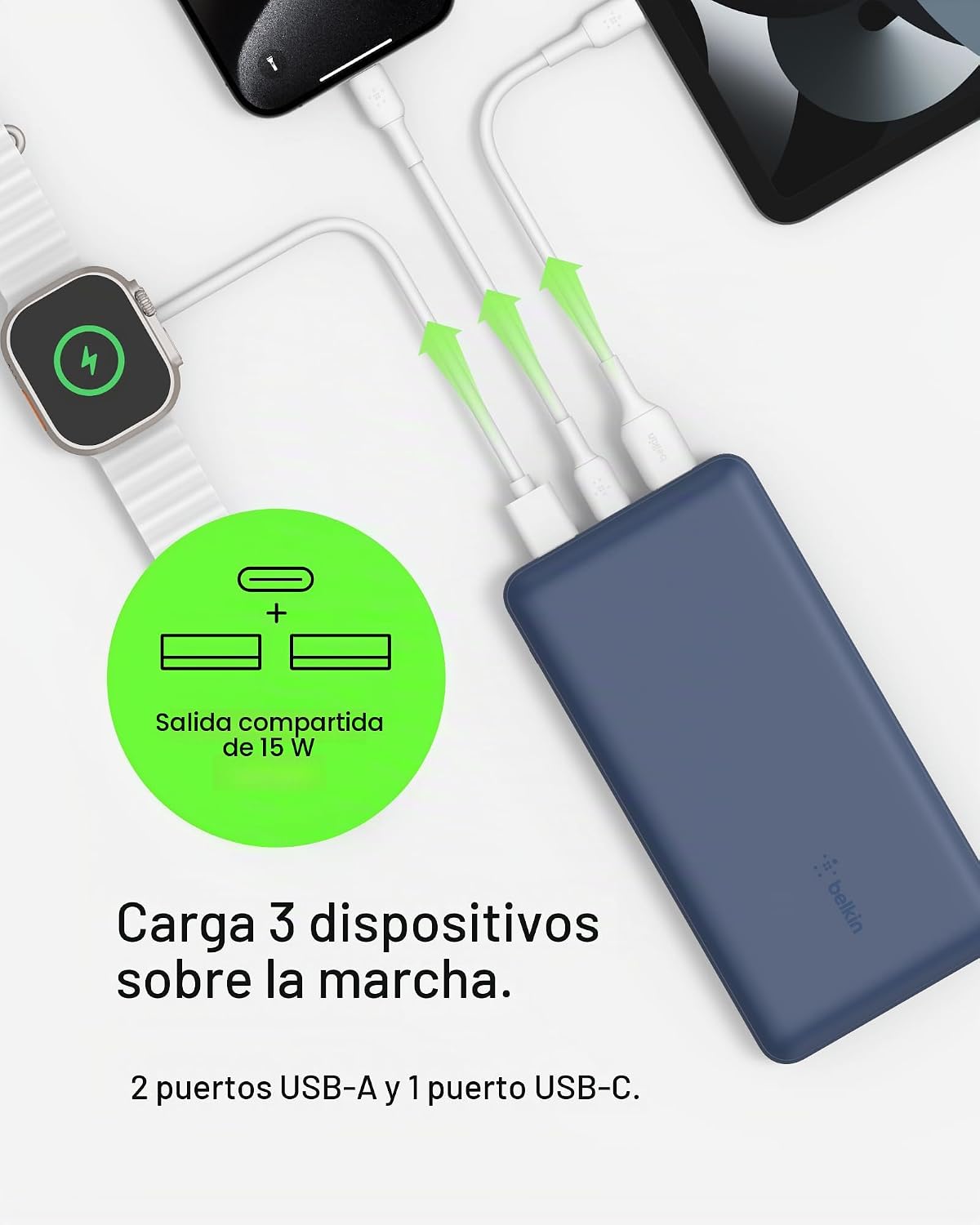 Cargador portátil Belkin, banco de energía USB C de 20000 mAh con 2...