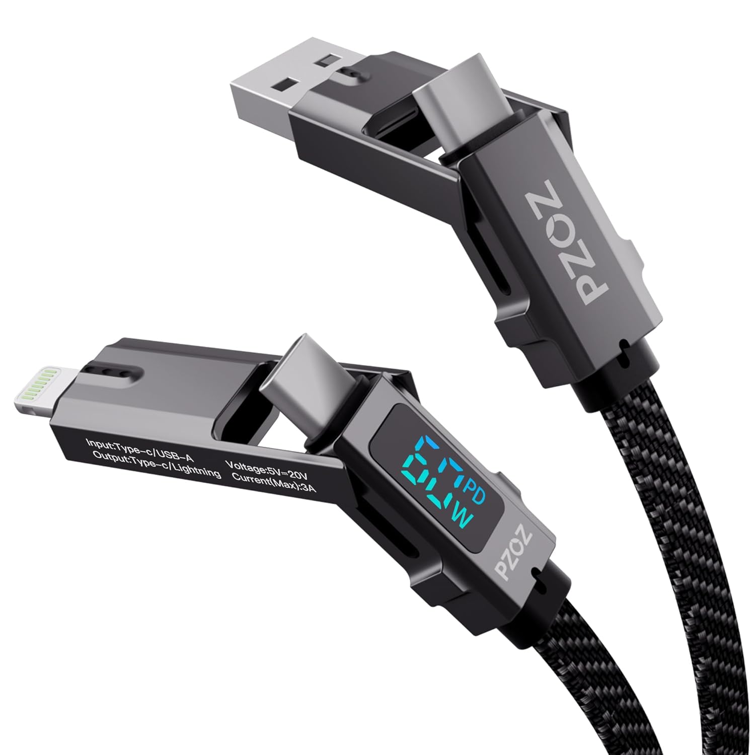 pzoz Cable de carga rápida USB C 4 en 1 con pantalla LED, cargador...