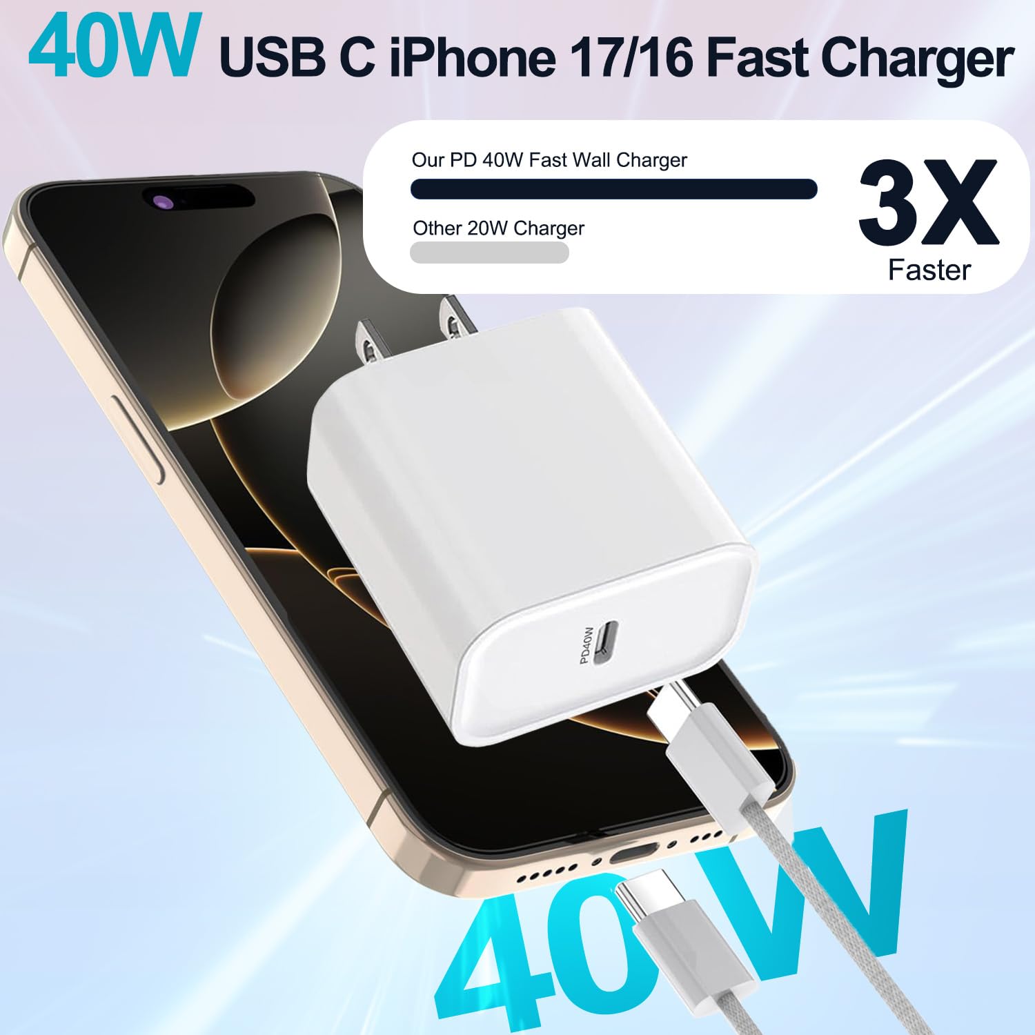 Cargador para iPhone 17\/16\/15 de carga rápida, paquete de 3 carga...