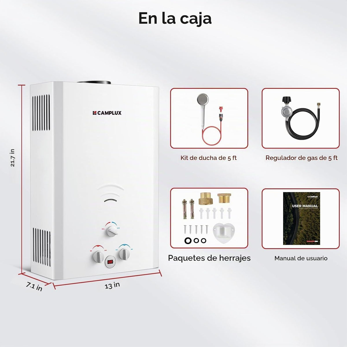 Camplux calentador de agua sin tanque, portátil, de exterior, 10L 2...