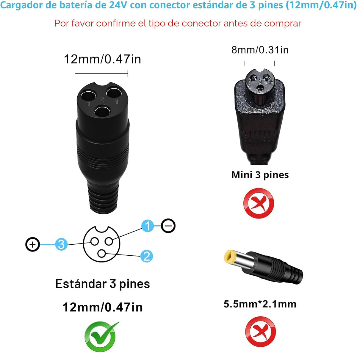 Cargador de scooter eléctrico de 24 V para Razor E300 E200 E150 E12...