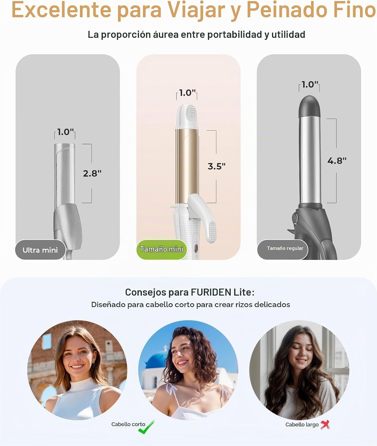 Rizador de viaje Europa Mini: rizador de doble voltaje para viajar,...