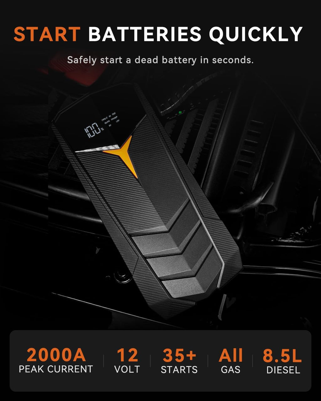 SUNPOW Batería de arranque de litio de 2000 A pico de 20000 mAh (ha...