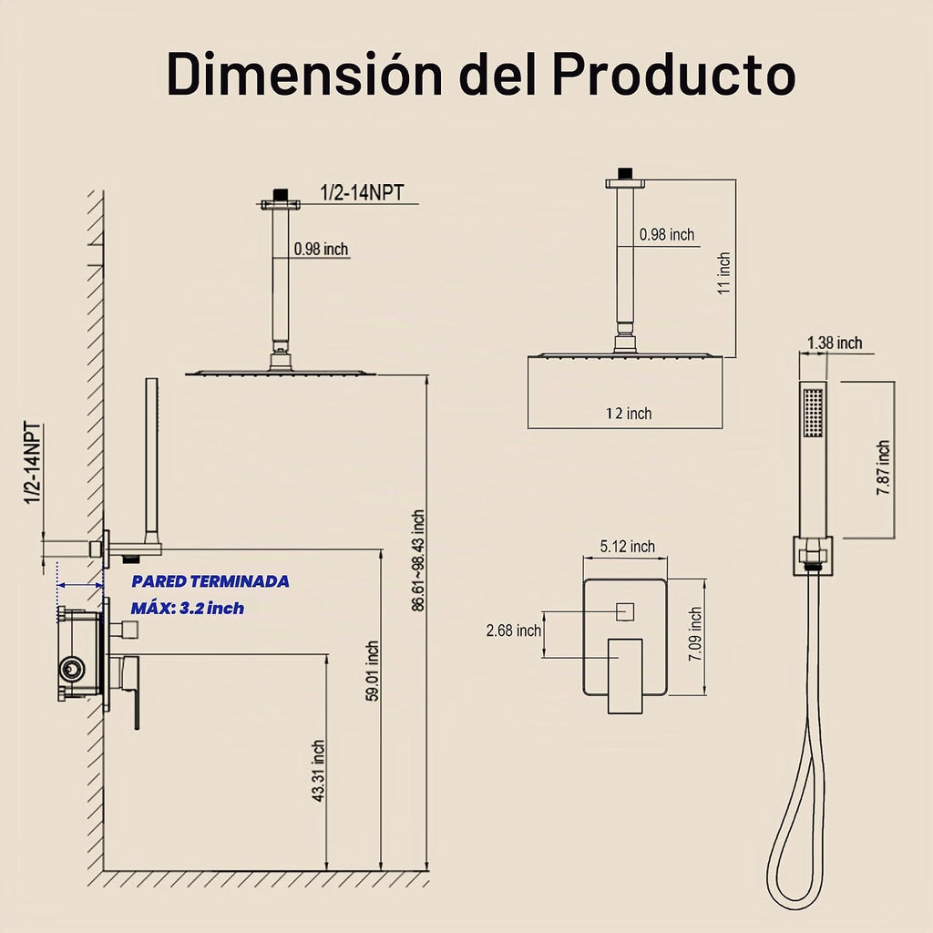 HoliSpa Sistema de ducha de montaje en techo, juego de grifo de duc...
