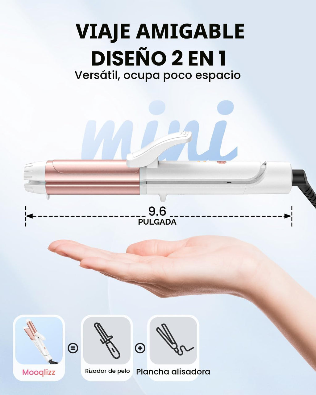Mooqlizz Rizador de pelo de doble voltaje, rizador de viaje mini pa...