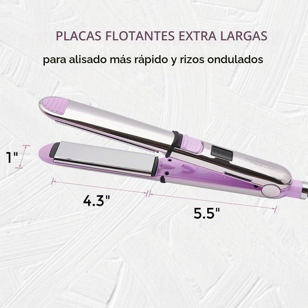 Rozamor Plancha plana iónica de titanio 2 en 1, alisador y rizador...