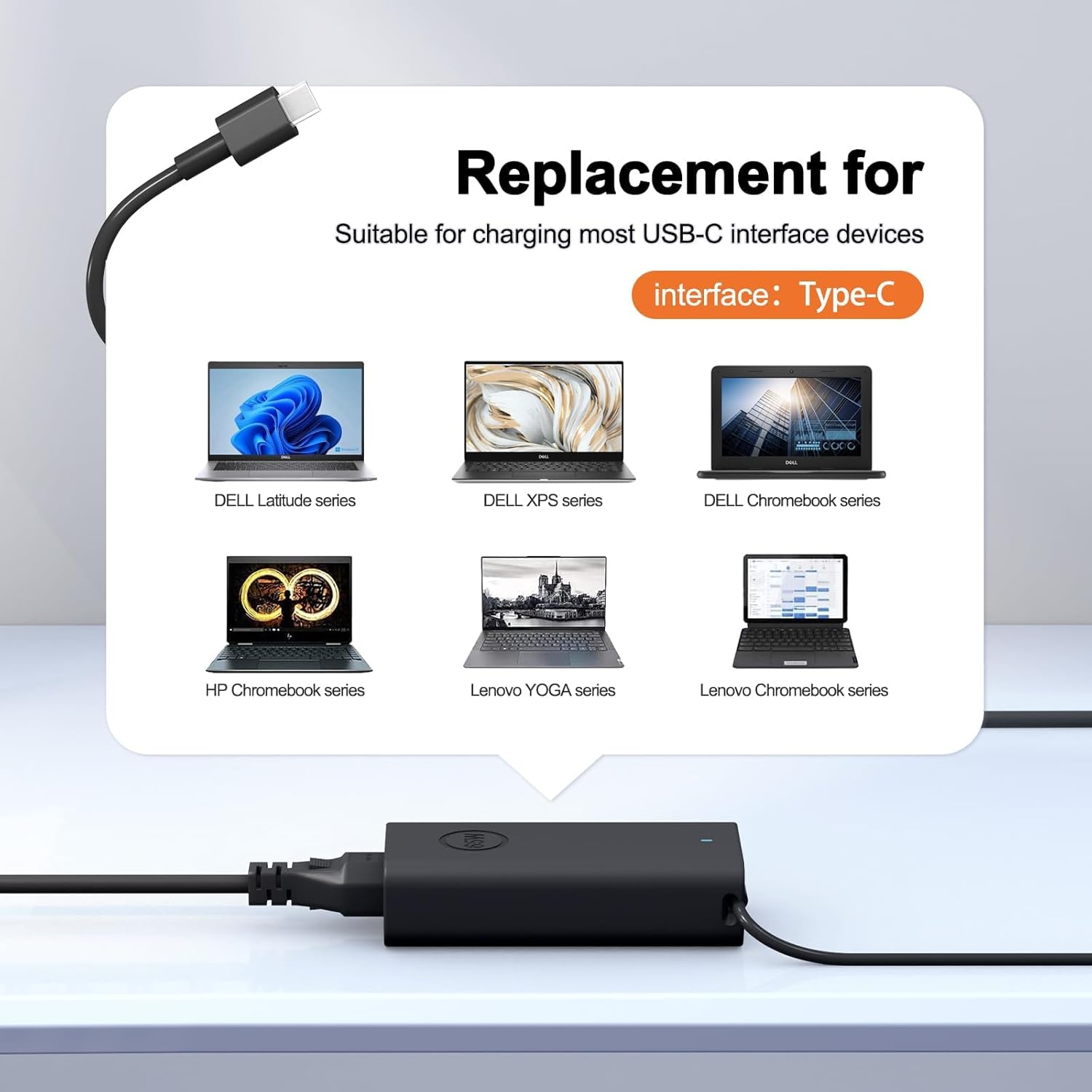 65W USB-C Compatible con Cargador de Laptop Dell XPS 13 y Cargador...