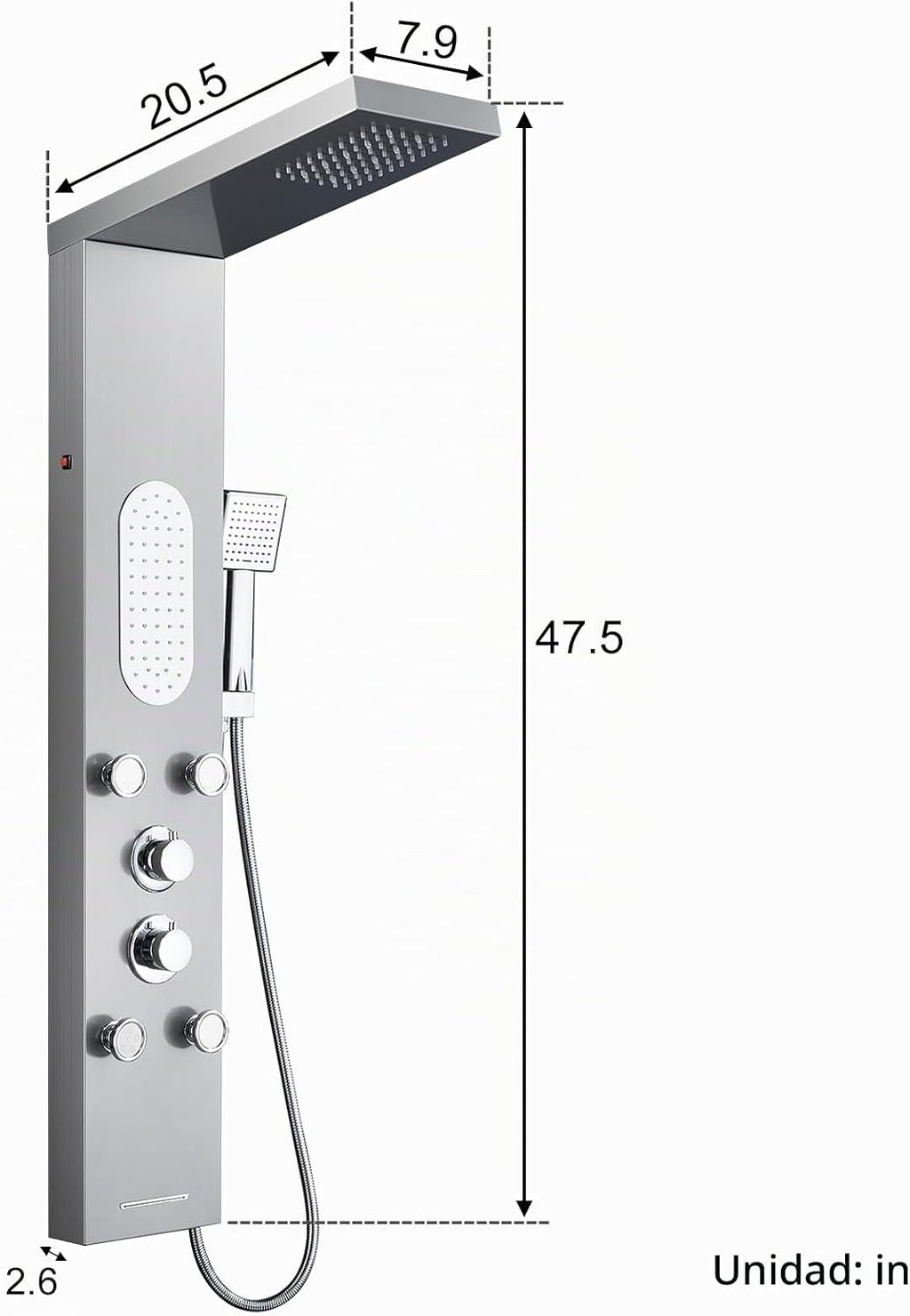 MENATT Sistema de torre de panel de ducha LED de 5 funciones, 4 cho...