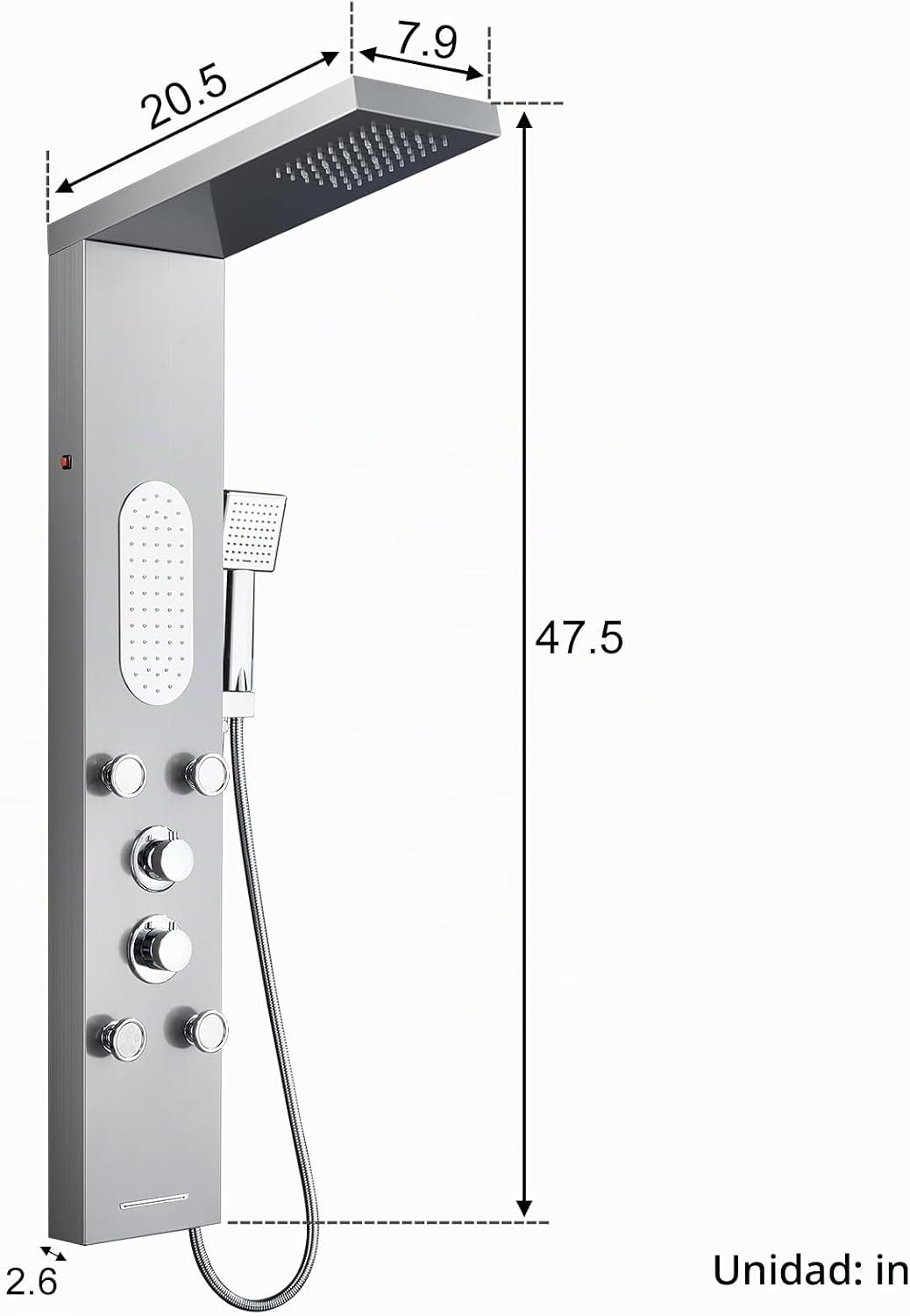 MENATT Sistema de torre de panel de ducha LED de 5 funciones, 4 cho...