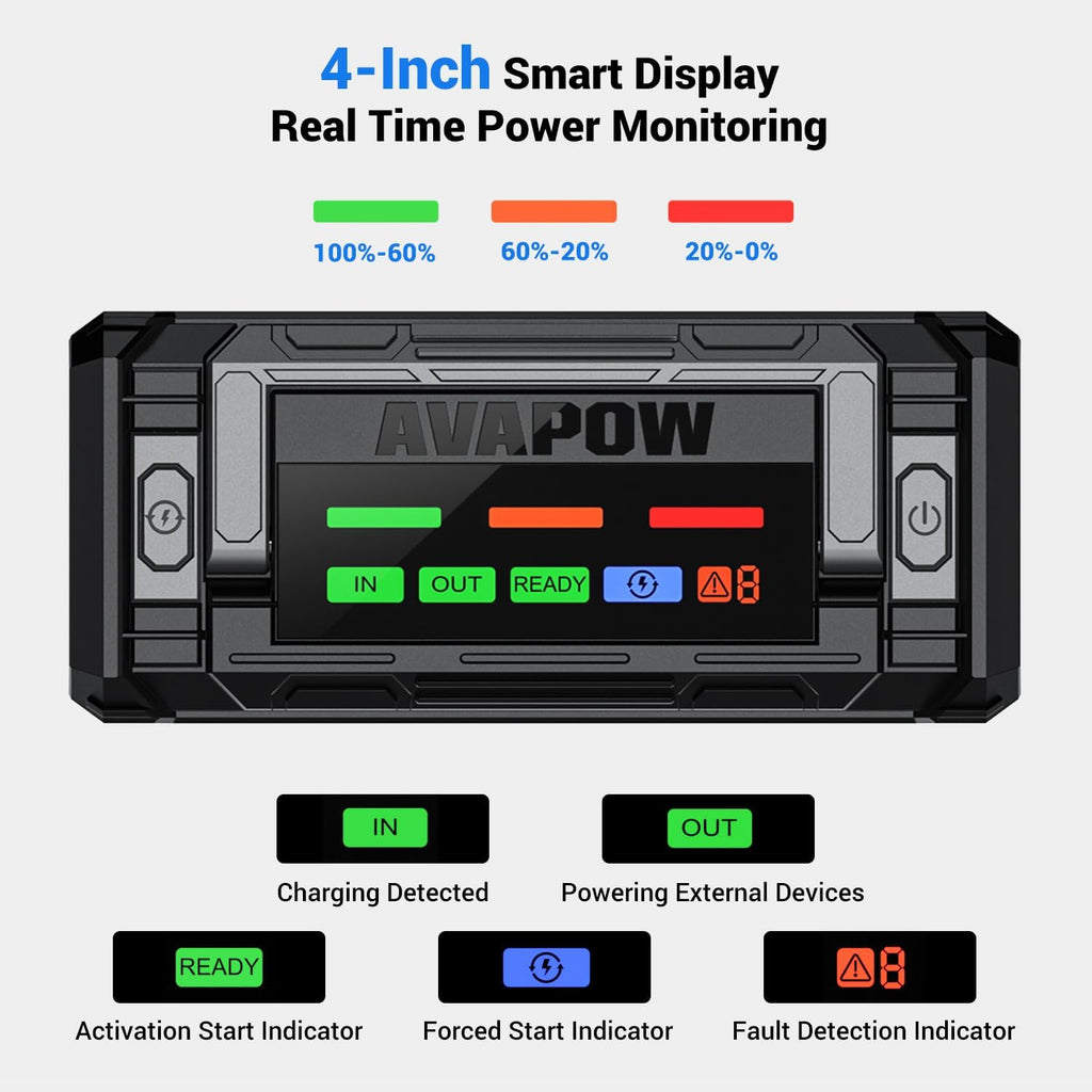 AVAPOW Arrancador de batería de 8000 A portátil con pantalla HD de...