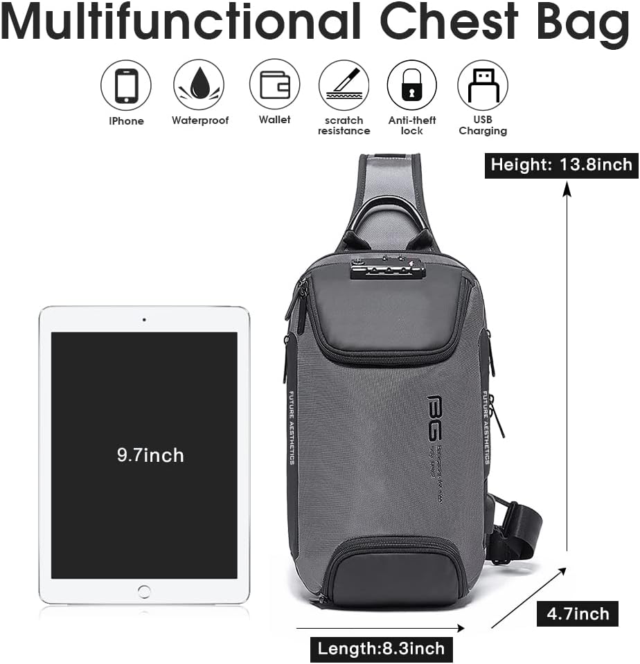 BANGE Bolso bandolera antirrobo, impermeable para el pecho, bolsas...