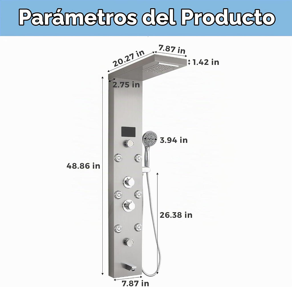 DELAVIN Torre de ducha de acero inoxidable LED, torre de panel de d...