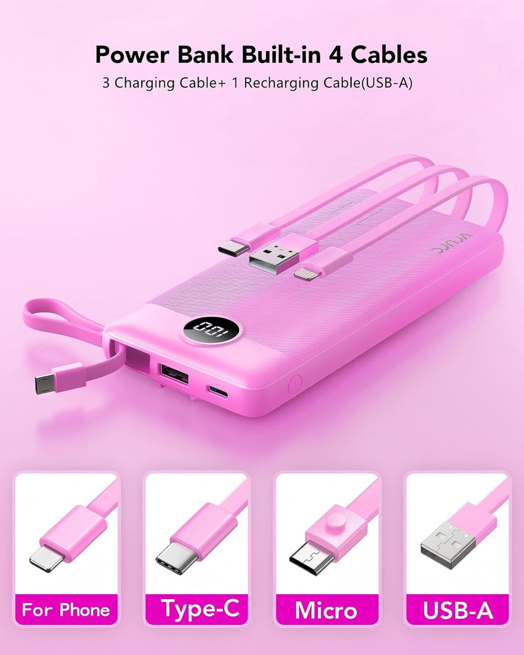VRURC Cargador portátil, batería externa integrada de 4 cables de 1...