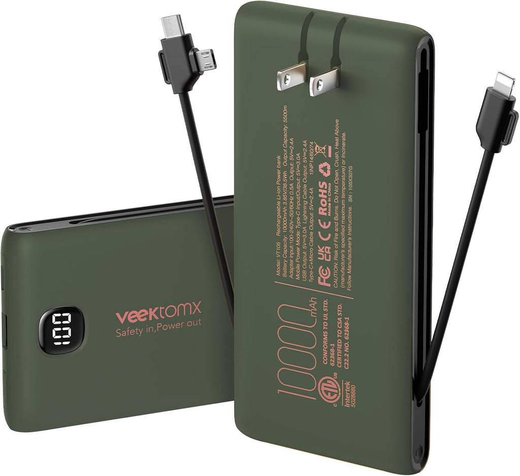 Cargador portátil de batería con cables integrados y enchufe de par...