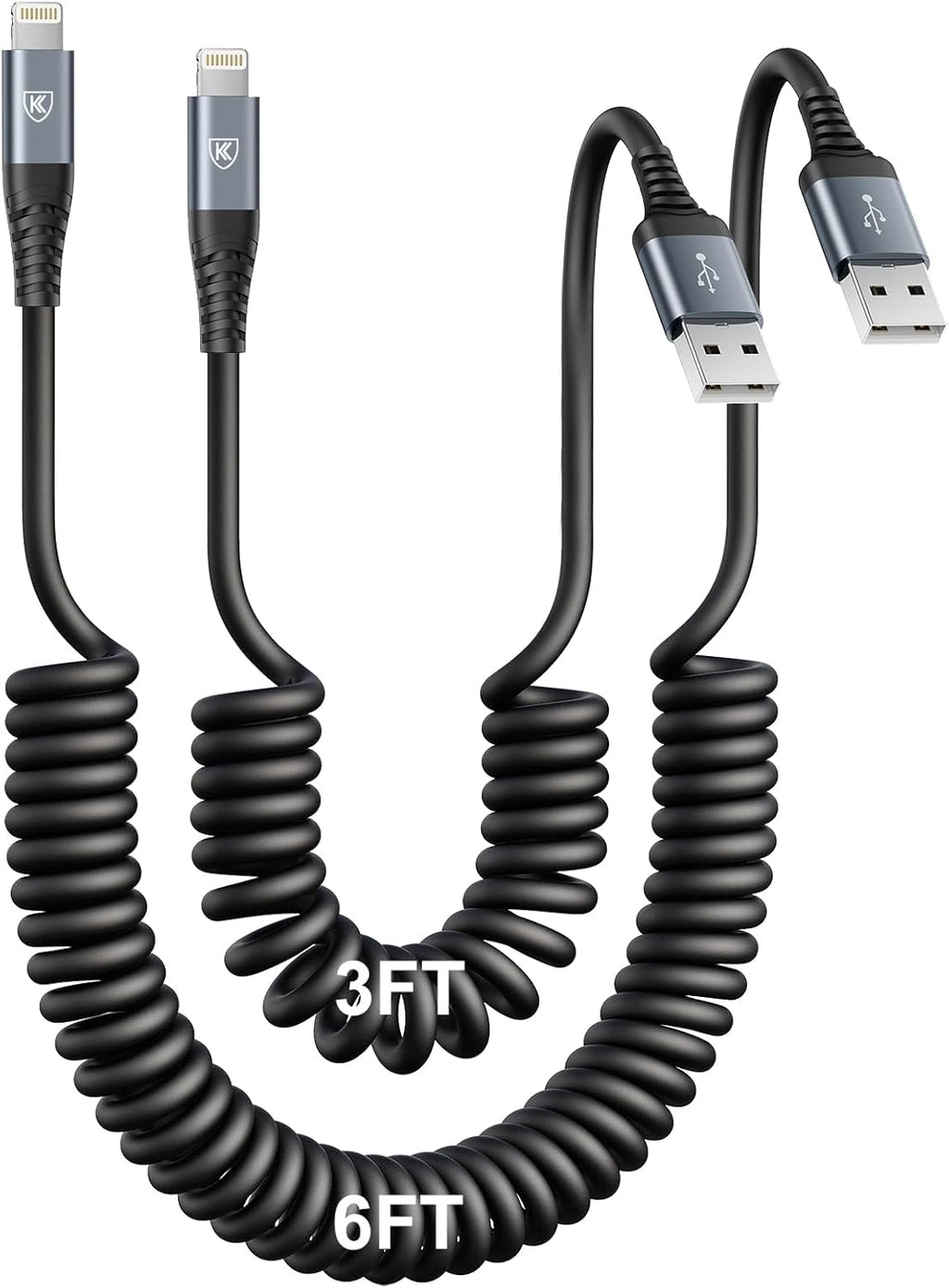 Cable de carga de iPhone para automóvil [3 pies + 6 pies], cable Li...
