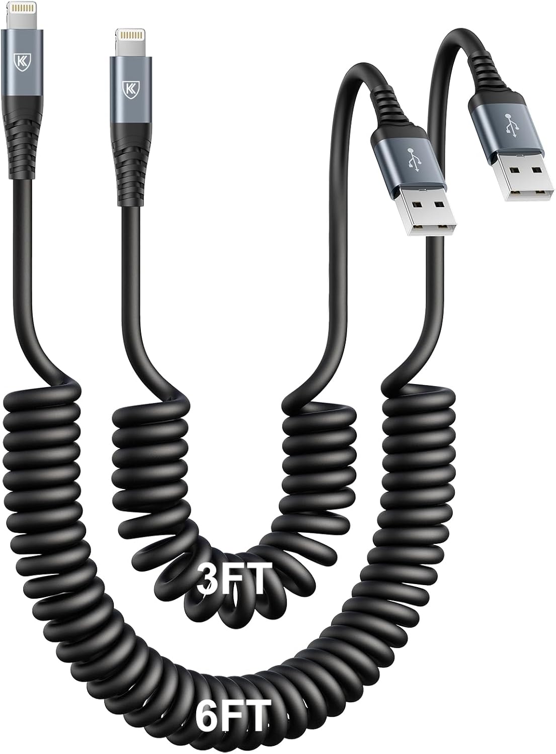 Cable de carga de iPhone para automóvil [3 pies + 6 pies], cable Li...
