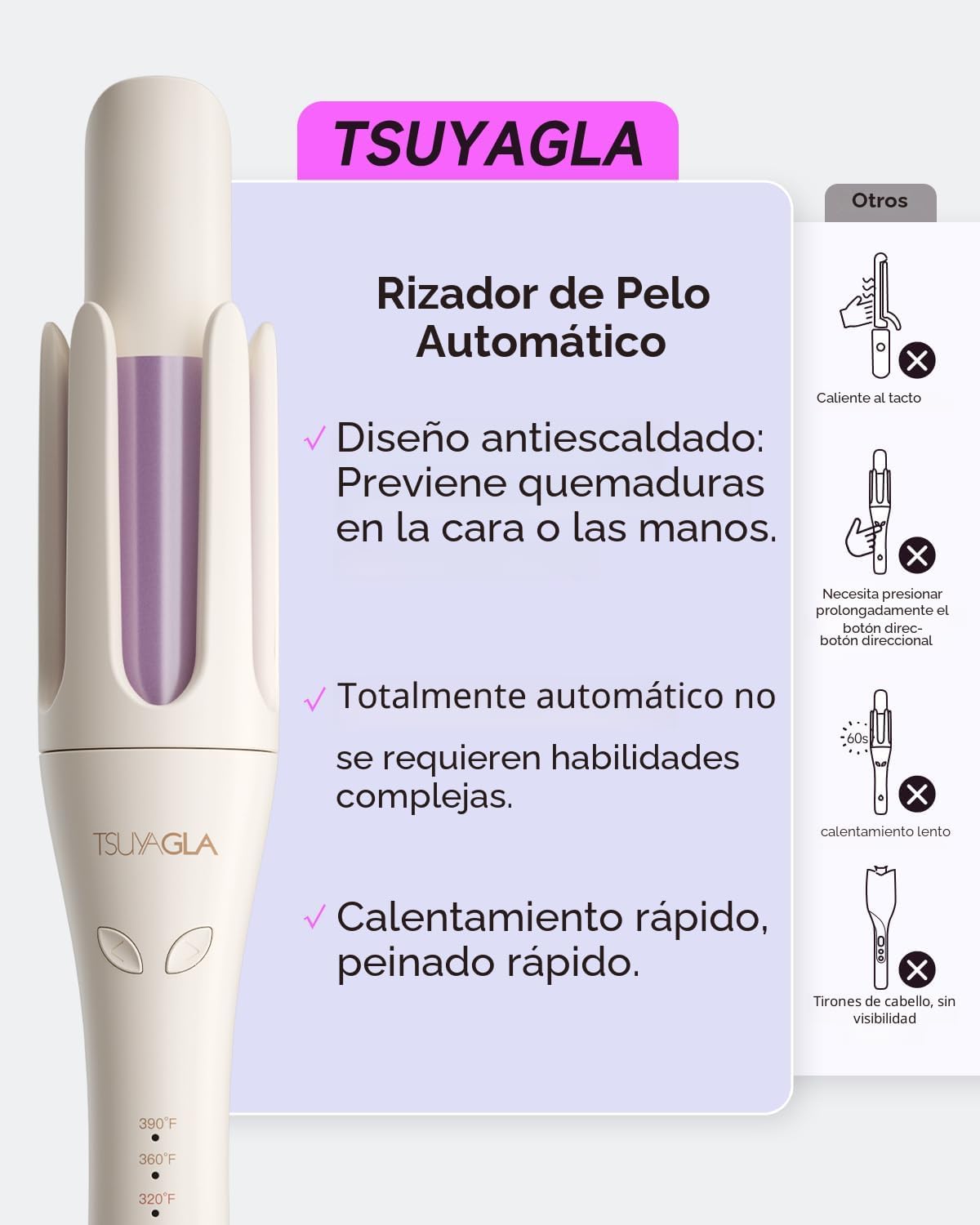 TSUYAGLA Rizador de pelo automático, rizador giratorio de 1 1\/4 pu...