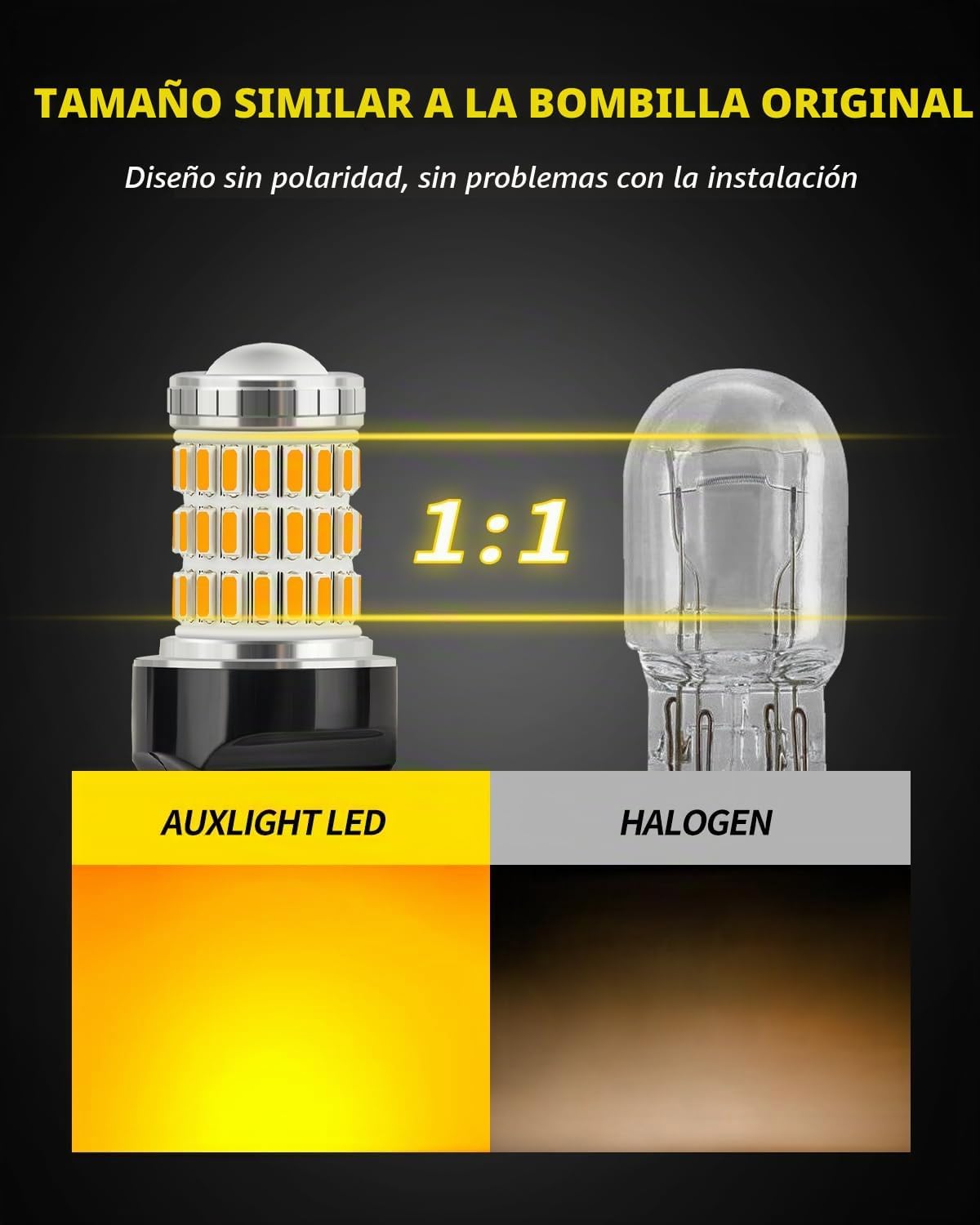 AUXLIGHT 7440 7441 7443 7444 T20 992 W21W - Bombillas LED ámbar ama...