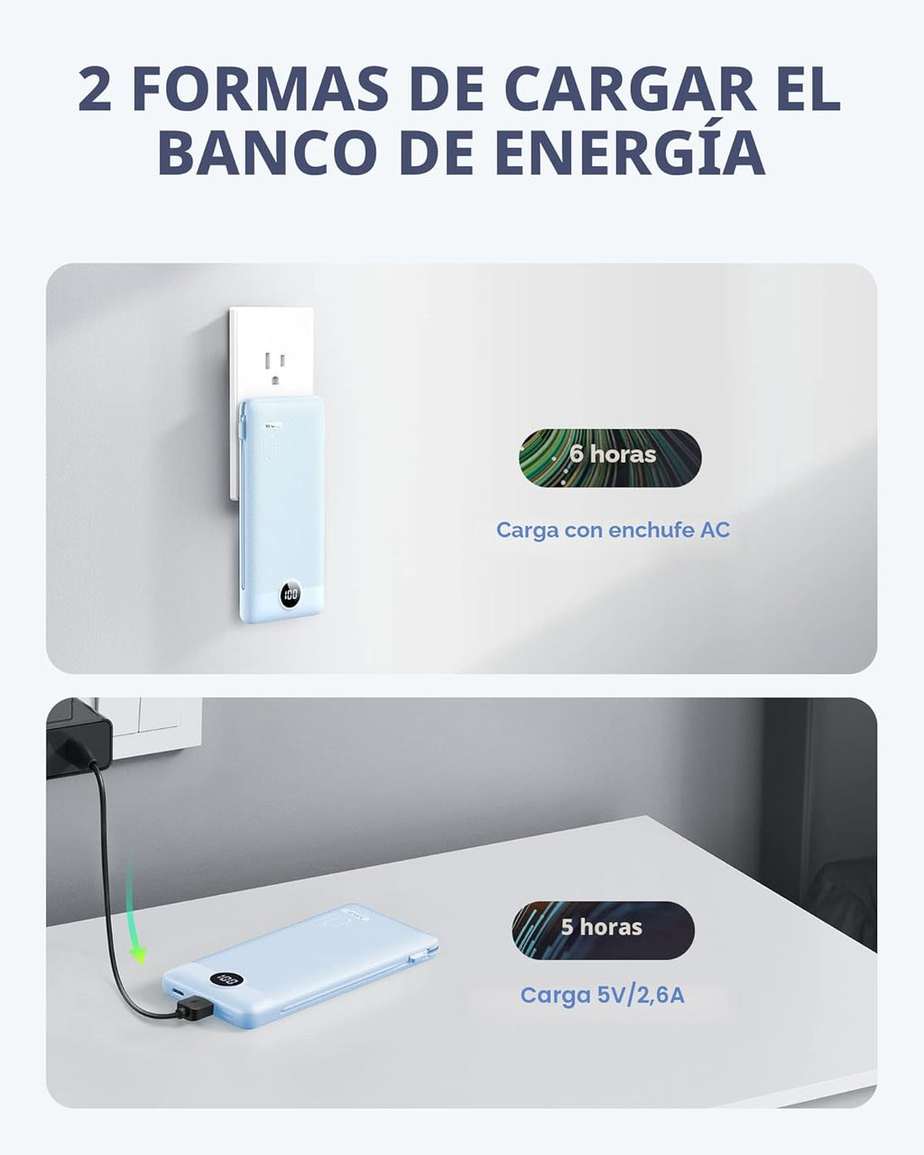 VRURC - Cargador portátil con cables integrados y enchufe de pared...