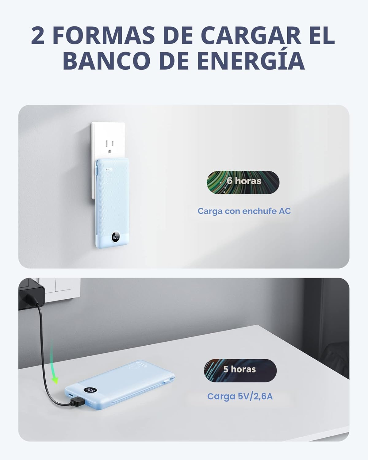 VRURC - Cargador portátil con cables integrados y enchufe de pared...