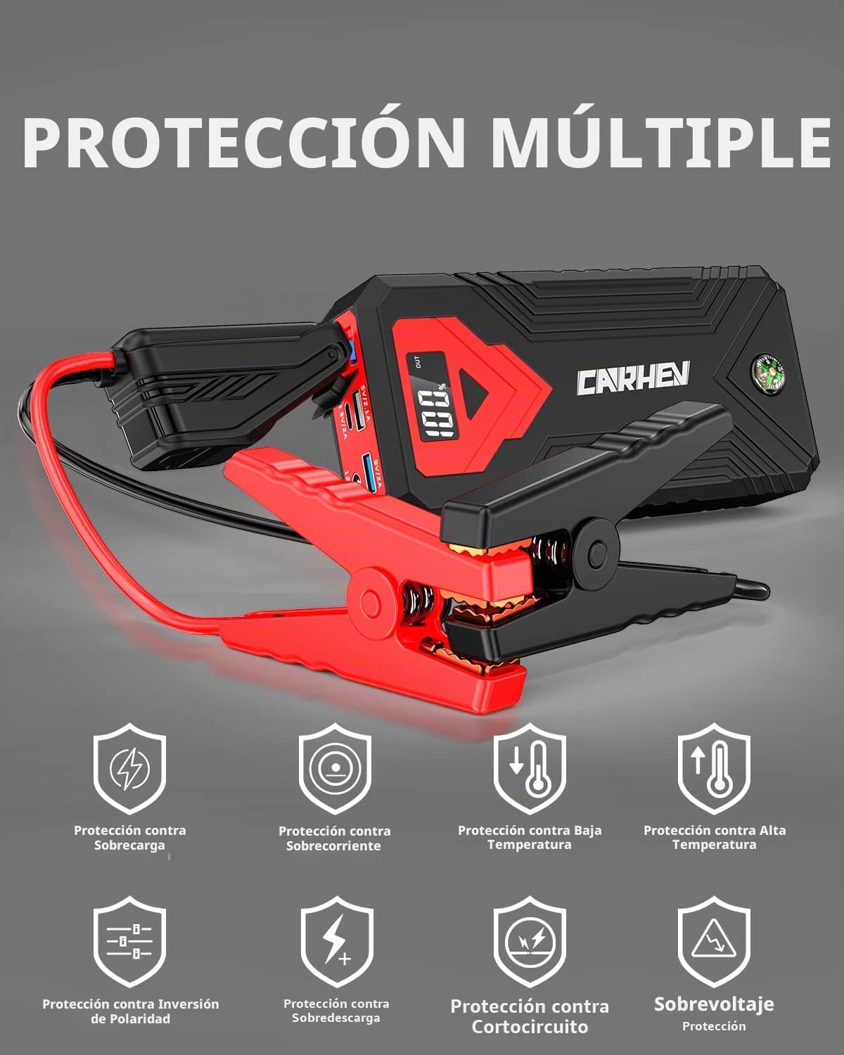 Arrancador de 3000 A, batería de coche de 24000 mAh (hasta 8.0 L de...