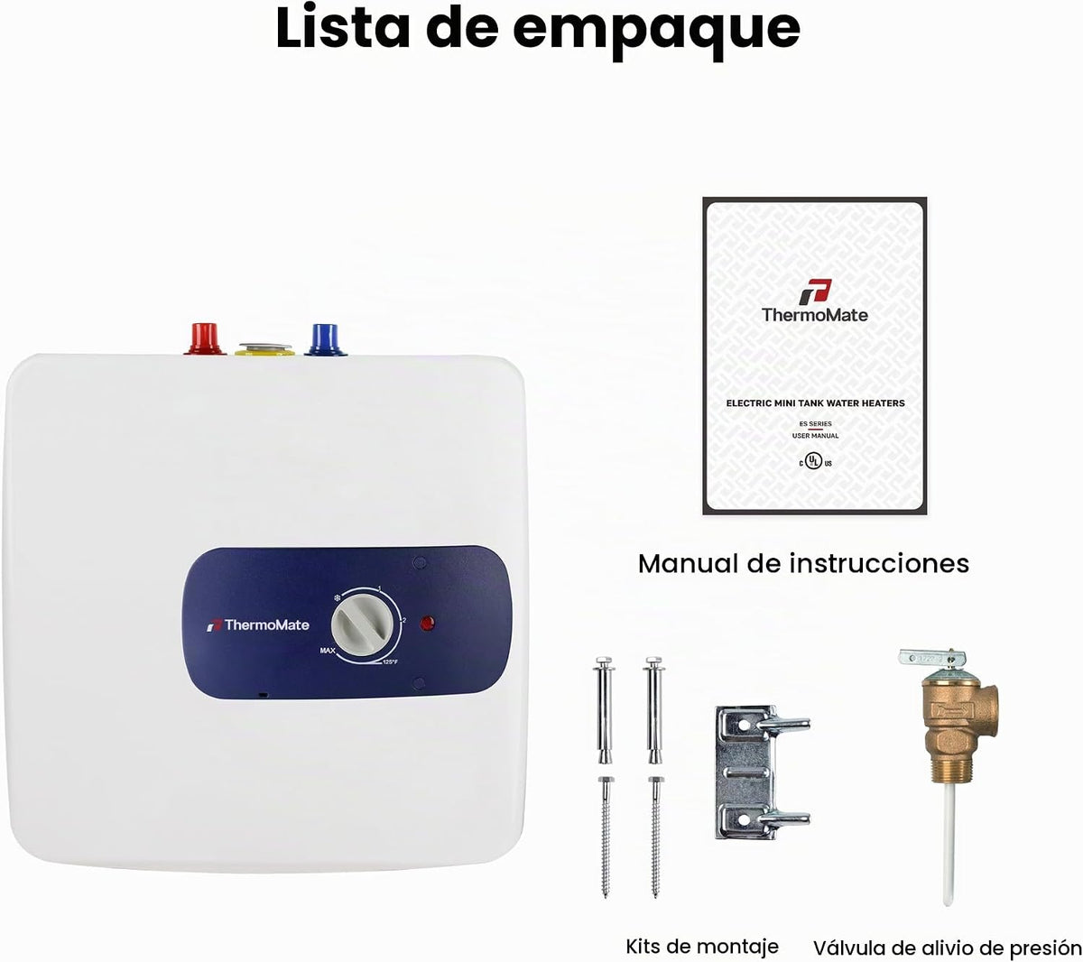 Calentador de agua con tanque eléctrico ThermoMate, 8.0 galones de...