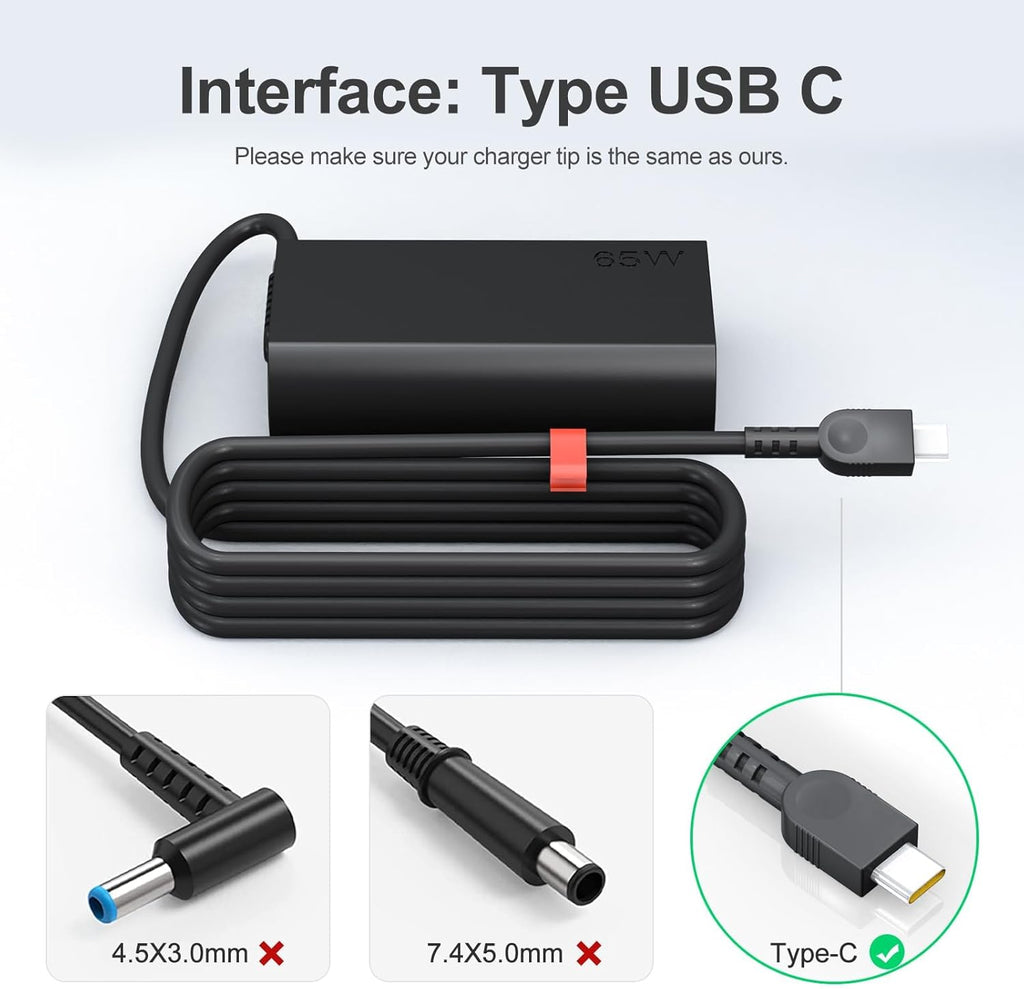 Cargador de portátil USB C de 65 W para Lenovo ThinkPad\/Yoga\/Thin...