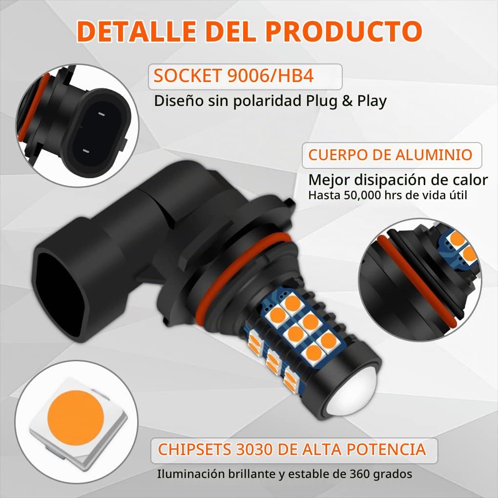 GLOFE Bombillas LED 9005 9006 HB3 HB4 3000K Amarillo Dorado H10 Xtr...
