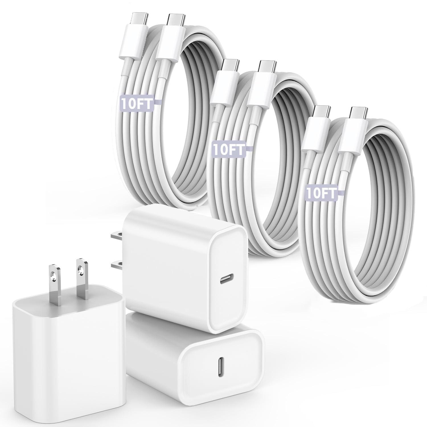 10 pies de cable de carga rápida para iPhone 17 16e 15, paquete de...