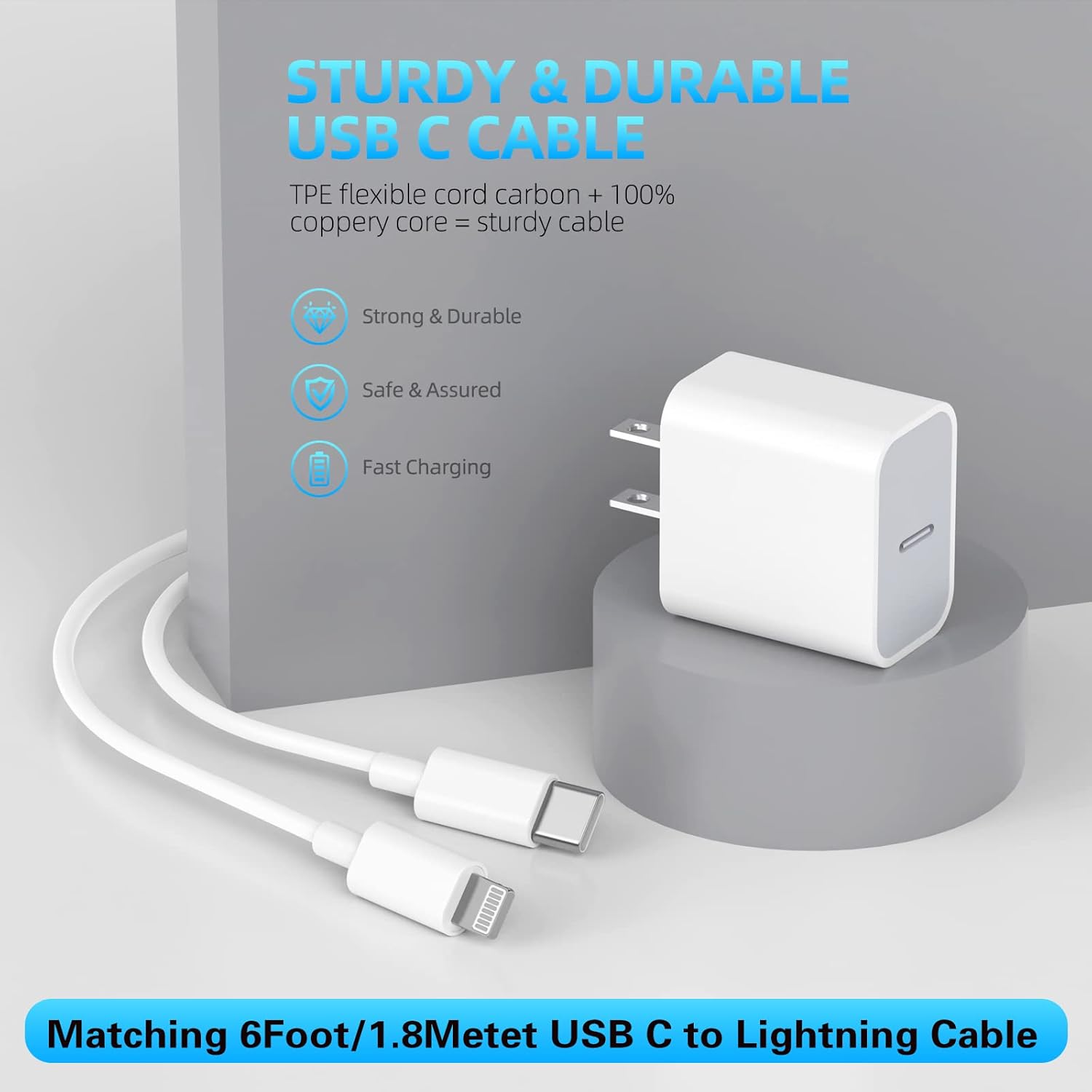 【Certificado Apple MFi】Cargador de iPhone de carga rápida, paquete...