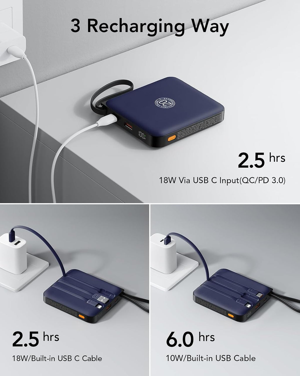 VRURC - Cargador portátil para iPhone con cables integrados, cargad...