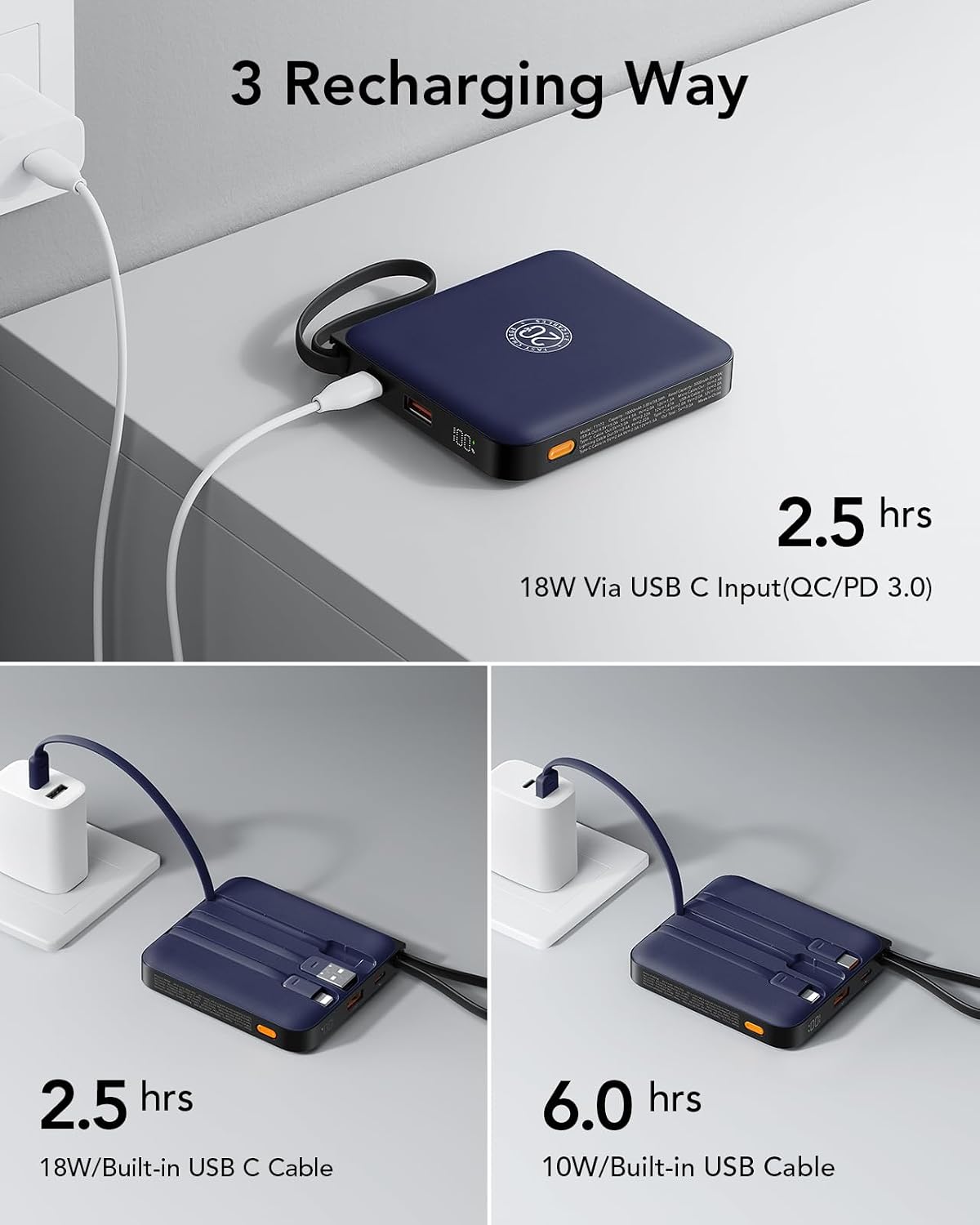 VRURC - Cargador portátil para iPhone con cables integrados, cargad...