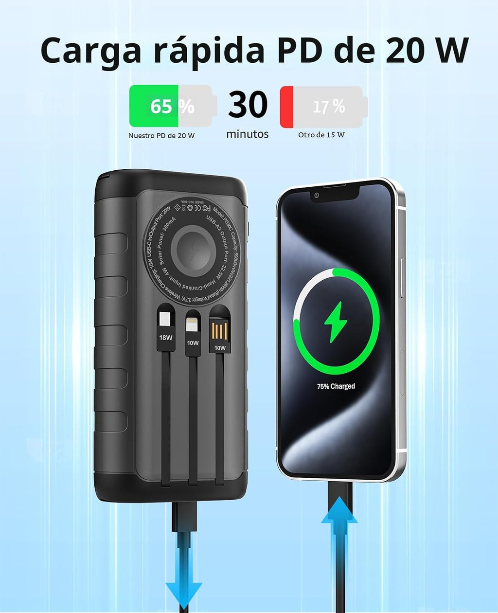 Cargador solar, banco de energía portátil de 59800 mAh para todos l...