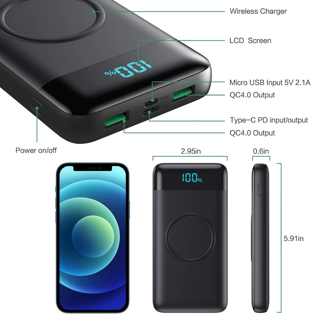 Cargador portátil inalámbrico de 30800 mAh, cargador de batería USB...